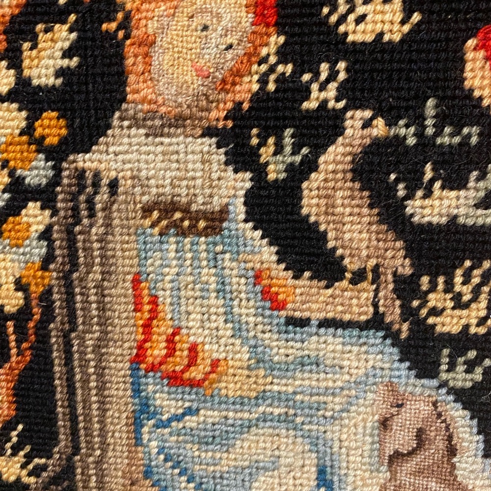 Vintage Framed Needlepoint Medieval Tapestry Wall Art Courtly Scene Dog - Picture 4 of 6
